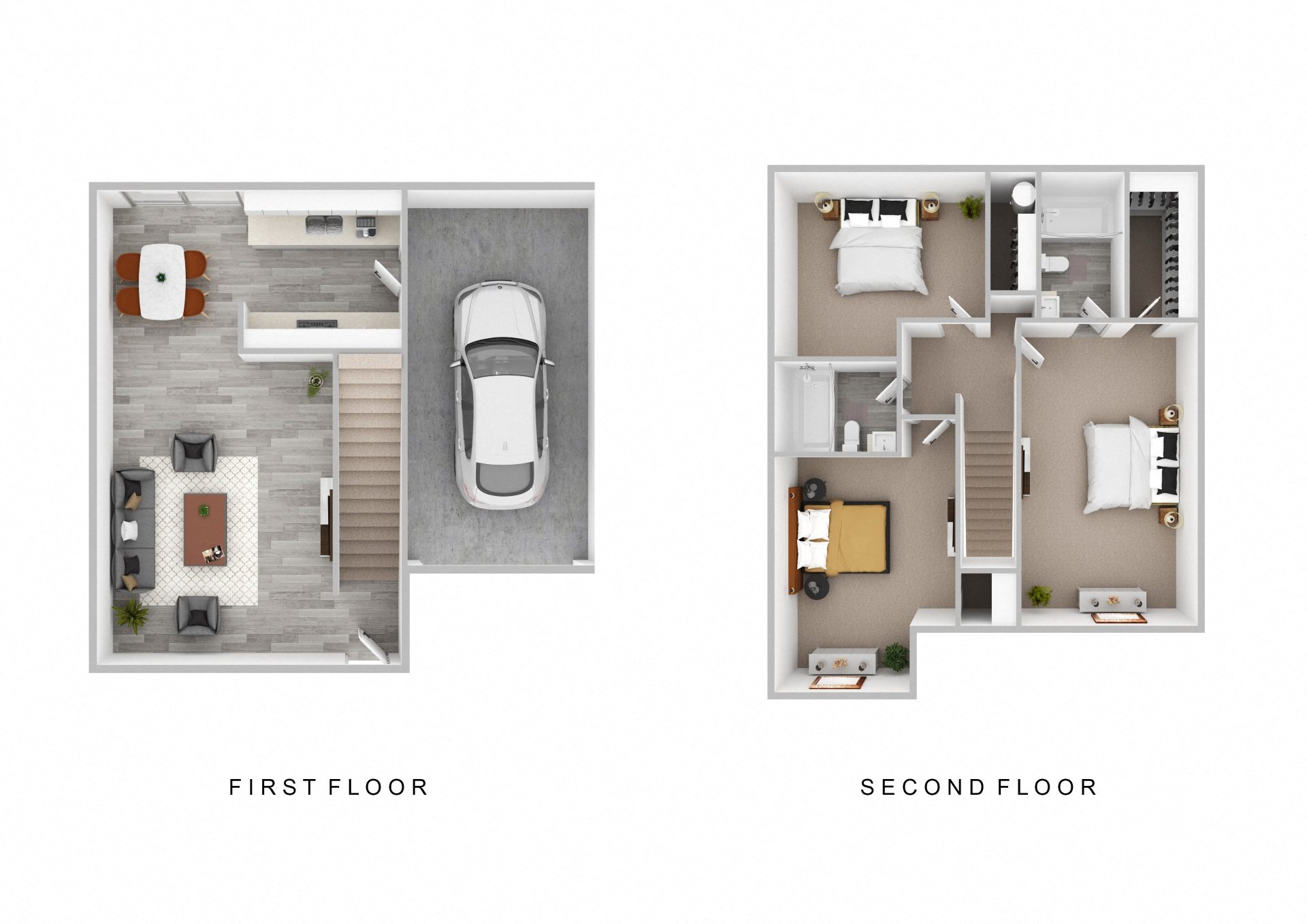 Floor plan for 3 beds, 2 baths, 1020 sqft